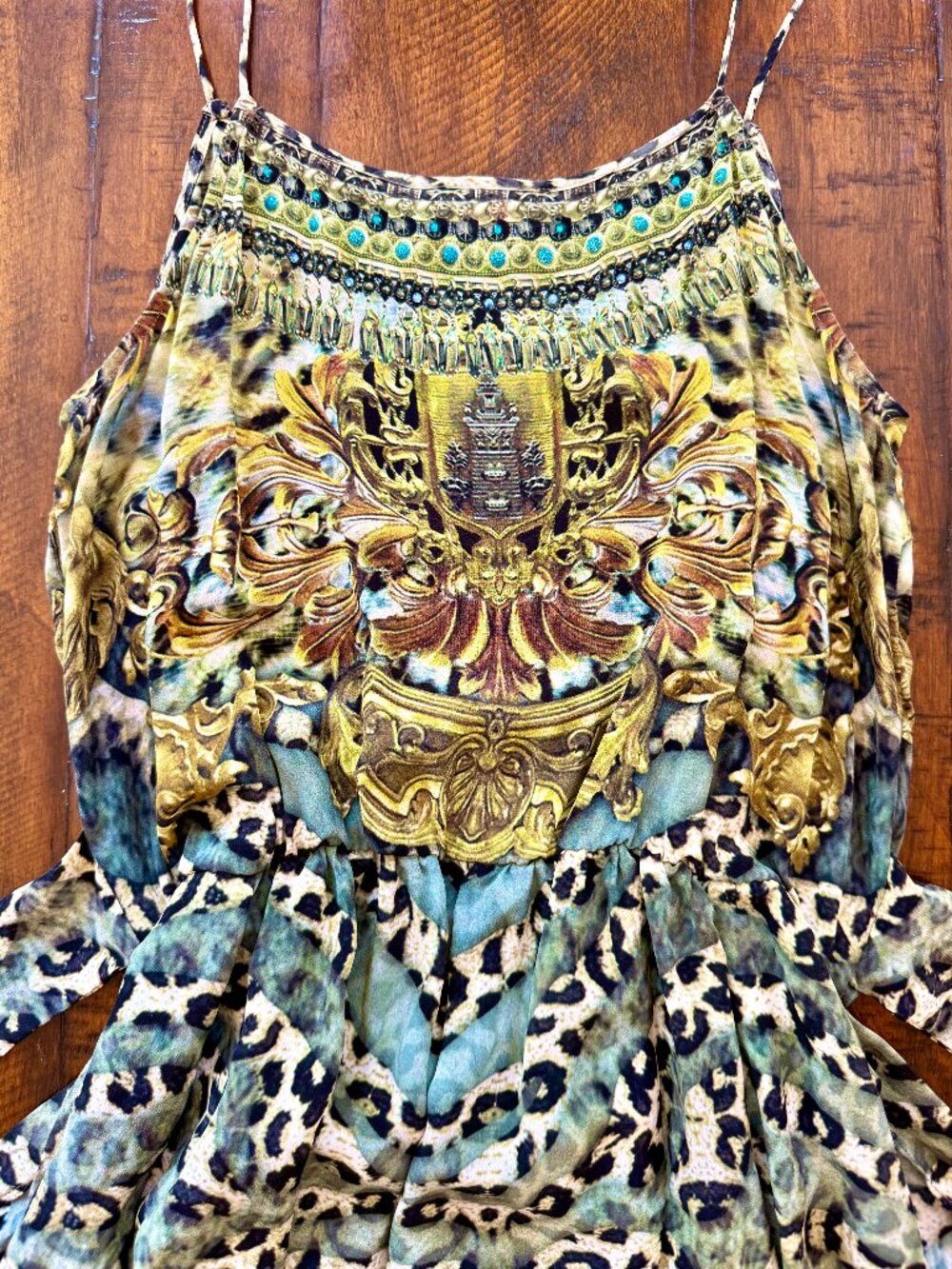 Camilla Blue, Teal and Gold Printed Mini Dress - Picture 8 of 9
